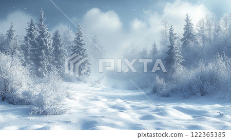 Winter landscape, snowy sunny day. AI generative  122365385