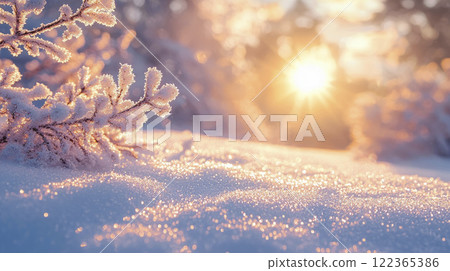 Winter landscape, snowy sunny day. AI generative  122365386