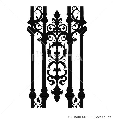 Beautiful and ornamental silhouette of black bars. Vector silhouette of decorative ornamental iron Beautiful and ornamental silhouette of black bars. Vector silhouette of decorative ornamental iron 122365466