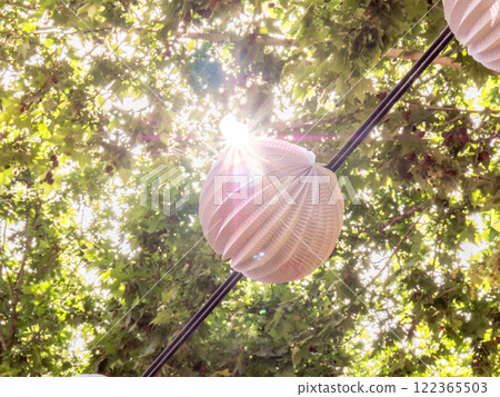 Paper lanterns at the April Fair in Seville, Andalusia, Spain 122365503