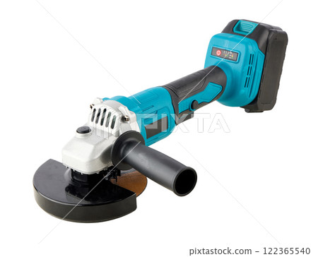 Cordless Angle Grinder with Battery Pack on White Background Cordless Angle Grinder with Battery Pack on White Background 122365540