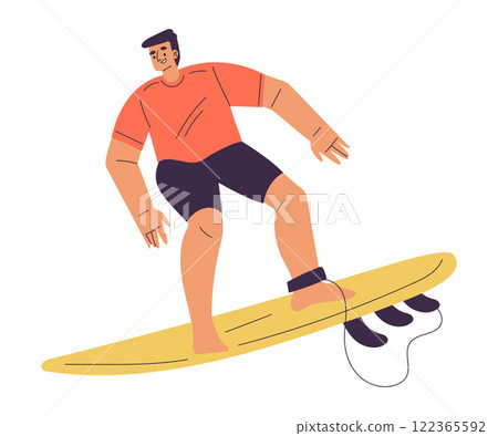 Man Surfer Character with Surfboard Ride Ocean Wave Vector Illustration Man Surfer Character with Surfboard Ride Ocean Wave Vector Illustration 122365592