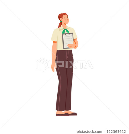 Woman Supermarket Employee and Worker Standing with Clipboard Vector Illustration 122365612