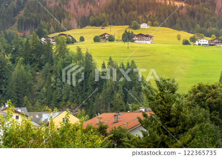 Ortisei, Italy street, Mont Seuc cable car cabins Ortisei, Italy street, Mont Seuc cable car cabins 122365735