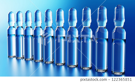 medical glass ampoules on a blue background. 3D illustration. medicine and health 122365851