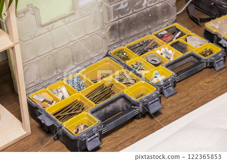 Various carpentry tools, consumables and fixtures. 122365853