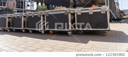 Stage equipment before the concert. Stage equipment before the concert. 122365902