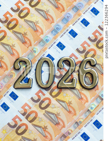 Background of the fifty euros banknotes and 2026 122366294