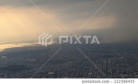 View of New York from an airplane. Evening 122366435