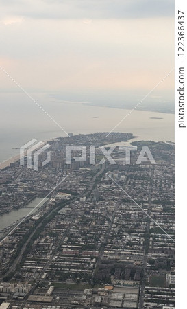 View of New York from an airplane. Haze. Vertical 122366437