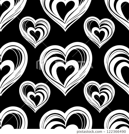 seamless graphic pattern of white hearts on a black background, texture, design seamless graphic pattern of white hearts on a black background, texture, design 122366490