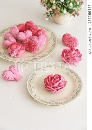 Romantic Tea Party with rose and heart shape marshmallow. Valentine's Day celebration Romantic Tea Party with rose and heart shape marshmallow. Valentine's Day celebration 122366585