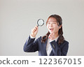 A businesswoman who discovered something through a magnifying glass_1 122367015