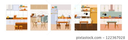 Set of modern interior design of cozy home kitchen. 122367028