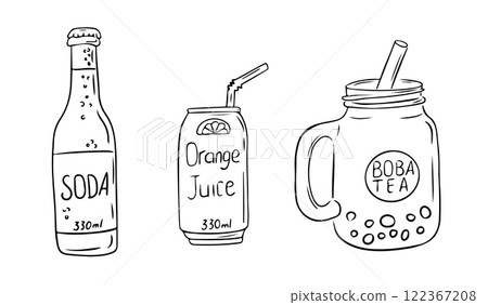 Hand drawn contour illustration of three drinks 122367208