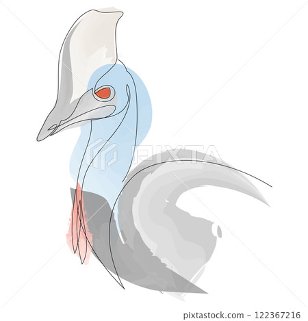 Elegant cassowary giant bird line drawing. Modern abstract watercolor art print. Color logo vector design. 122367216