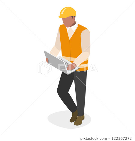 3D Isometric Flat Vector Illustration of Workers Construction Engineers, Construction Architects in Helmets with Tools and Blueprints.. Item 2 3D Isometric Flat Vector Illustration of Workers Construction Engineers, Construction Architects in Helmets with Tools and Blueprints.. Item 2 122367272