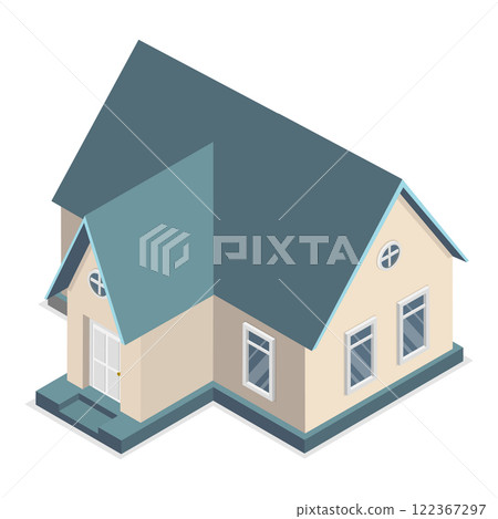 3D Isometric Flat Vector Set of Village Buildings, Various Small and Big Houses. Item 4 122367297