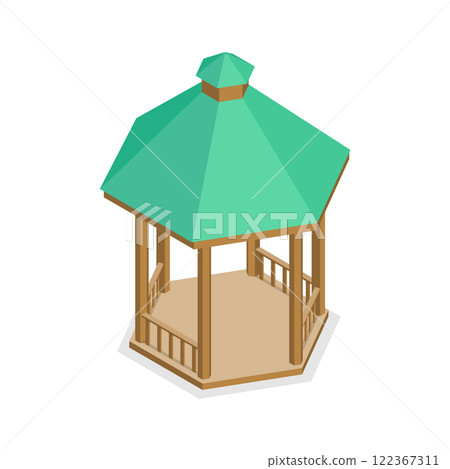 3D Isometric Flat Vector Set of Gazebos or Pavilions, Park Area Elements. Item 2 3D Isometric Flat Vector Set of Gazebos or Pavilions, Park Area Elements. Item 2 122367311