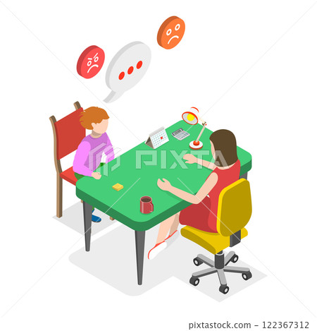 3D Isometric Flat Vector Illustration of Kids Emotional Management, Attention Deficit Hyperactivity Disorder. Item 3 122367312
