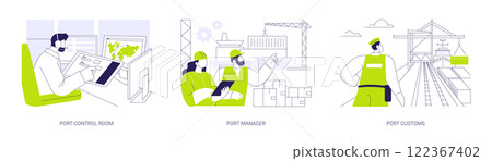 Sea port checkpoint abstract concept vector illustrations. 122367402