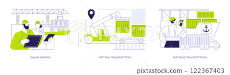 Sea port infrastructure abstract concept vector illustrations. 122367403