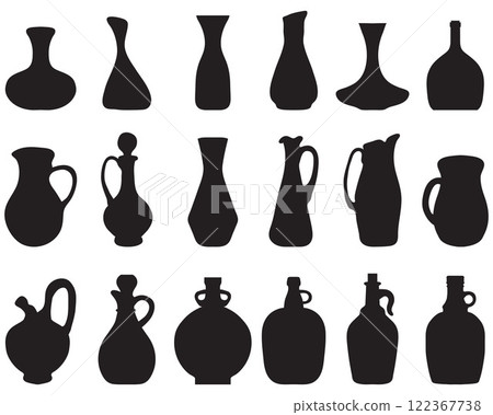 Black silhouettes of bowls and carafes for wine 122367738