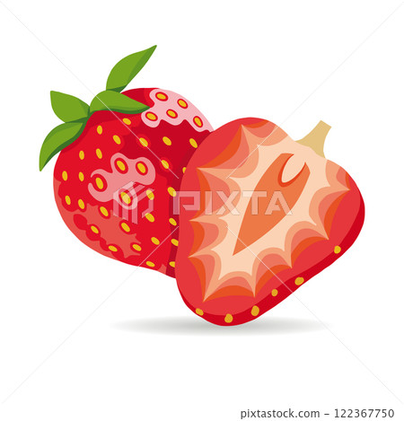 Realistic Strawberry Sweet Fruits Set Whole Berries and Slice Isolated on White Realistic Strawberry Sweet Fruits Set Whole Berries and Slice Isolated on White 122367750