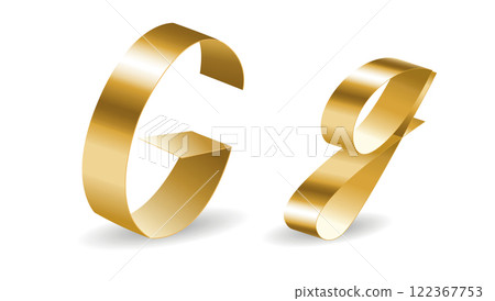 G Letters in Golden Ribbon with Shadows. Vector Alphabet 3D Signs Isolated on White Background 122367753