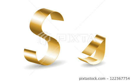 Decorative S Letter of English Alphabet in Gold Ribbon 122367754