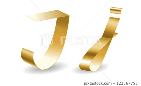 Golden J Letters in Ribbon with Shadows. Vector Alphabet Signs Isolated on White Background 122367755