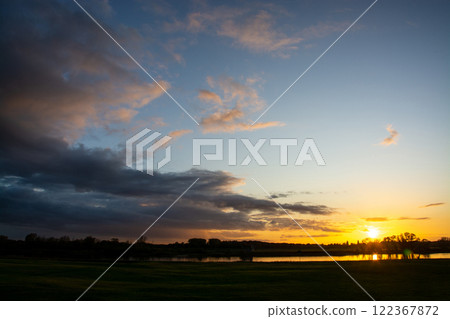 Sunset at the Elbe, Germany 122367872