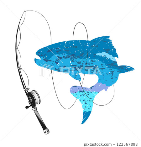 Fish on the hook and fishing rod Fish on the hook and fishing rod 122367898