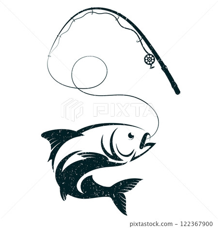 Fish on the hook and fishing rod Fish on the hook and fishing rod 122367900