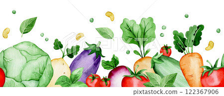 watercolor illustration, composition with farm vegetables. cute drawing in simple style. 122367906