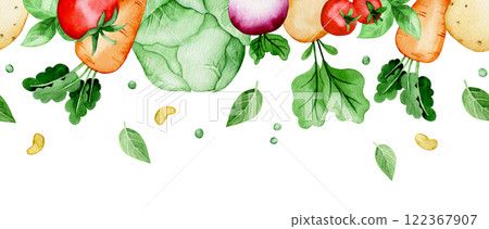 watercolor illustration, composition with farm vegetables. cute drawing in simple style. 122367907