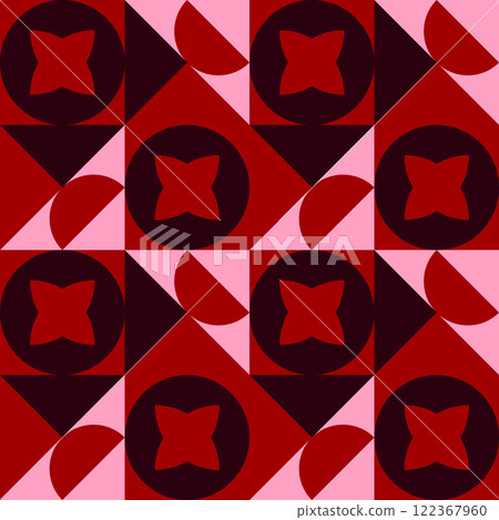 Geometric seamless pattern, abstract Valentine Day style vector. Geometry romantic tiles card design. Moroccan, Spanish and Portuguese azulejos design. Geometric seamless pattern, abstract Valentine Day style vector. Geometry romantic tiles card design. Moroccan, Spanish and Portuguese azulejos design. 122367960