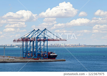 Gantry cranes at the port of Odessa on the Black Sea Gantry cranes at the port of Odessa on the Black Sea 122367975