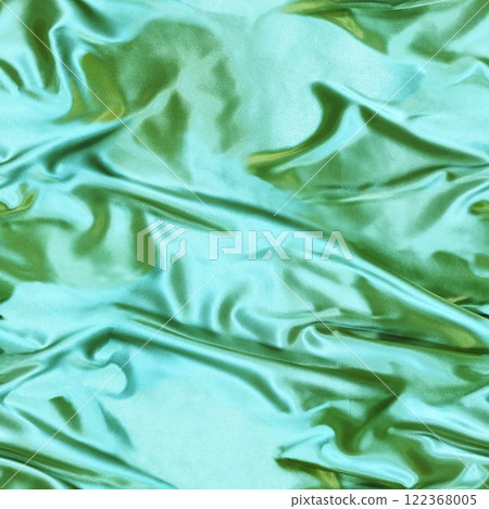 Seamless heart-shaped chocolate candy pattern on green silk fabric background. 122368005