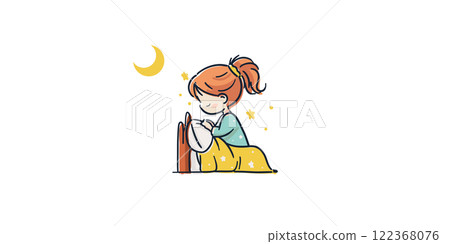 月光下祈禱的孩子簡單可愛的時尚插畫 月光下祈禱的孩子簡單可愛的時尚插畫 122368076