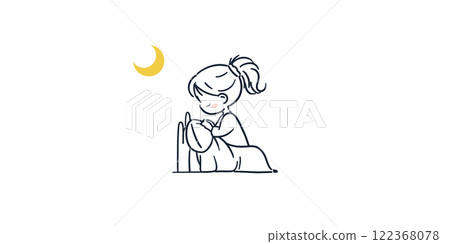 月光下祈禱的孩子簡單可愛的時尚插畫 月光下祈禱的孩子簡單可愛的時尚插畫 122368078