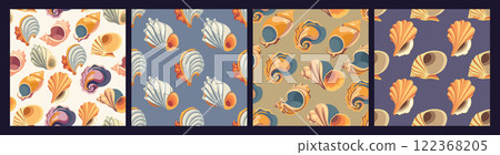Vector collection of seamless patterns with various colorful seashells Vector collection of seamless patterns with various colorful seashells 122368205