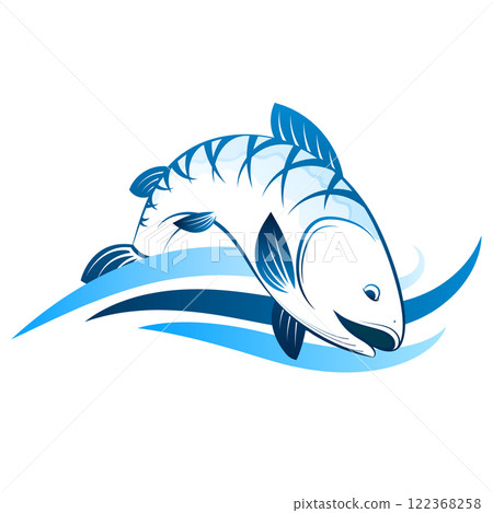 Fish on blue wave symbol for fishing Fish on blue wave symbol for fishing 122368258