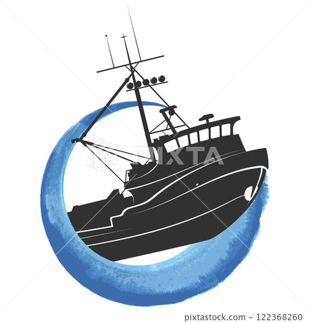 Fishing trawler sails on a blue wave design Fishing trawler sails on a blue wave design 122368260
