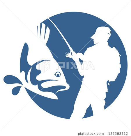 Fisherman and fish in the circle of water symbol 122368512
