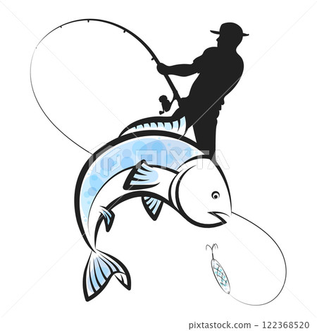 Fisherman catches fish design Fisherman catches fish design 122368520