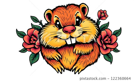 The groundhog animal, or a woodchuck. A rodent funny illustration. 122368664