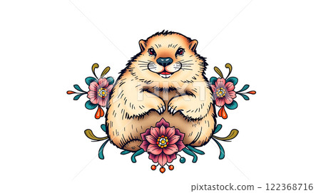 The groundhog animal, or a woodchuck. A rodent funny illustration. 122368716