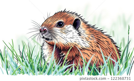 The groundhog animal, or a woodchuck. A rodent funny illustration. 122368731