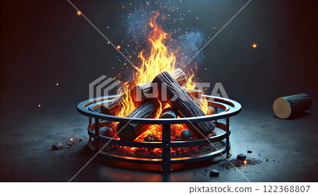 "Realistic bonfire burning in a fire pit - perfect background material for outdoor activities and camping" 122368807